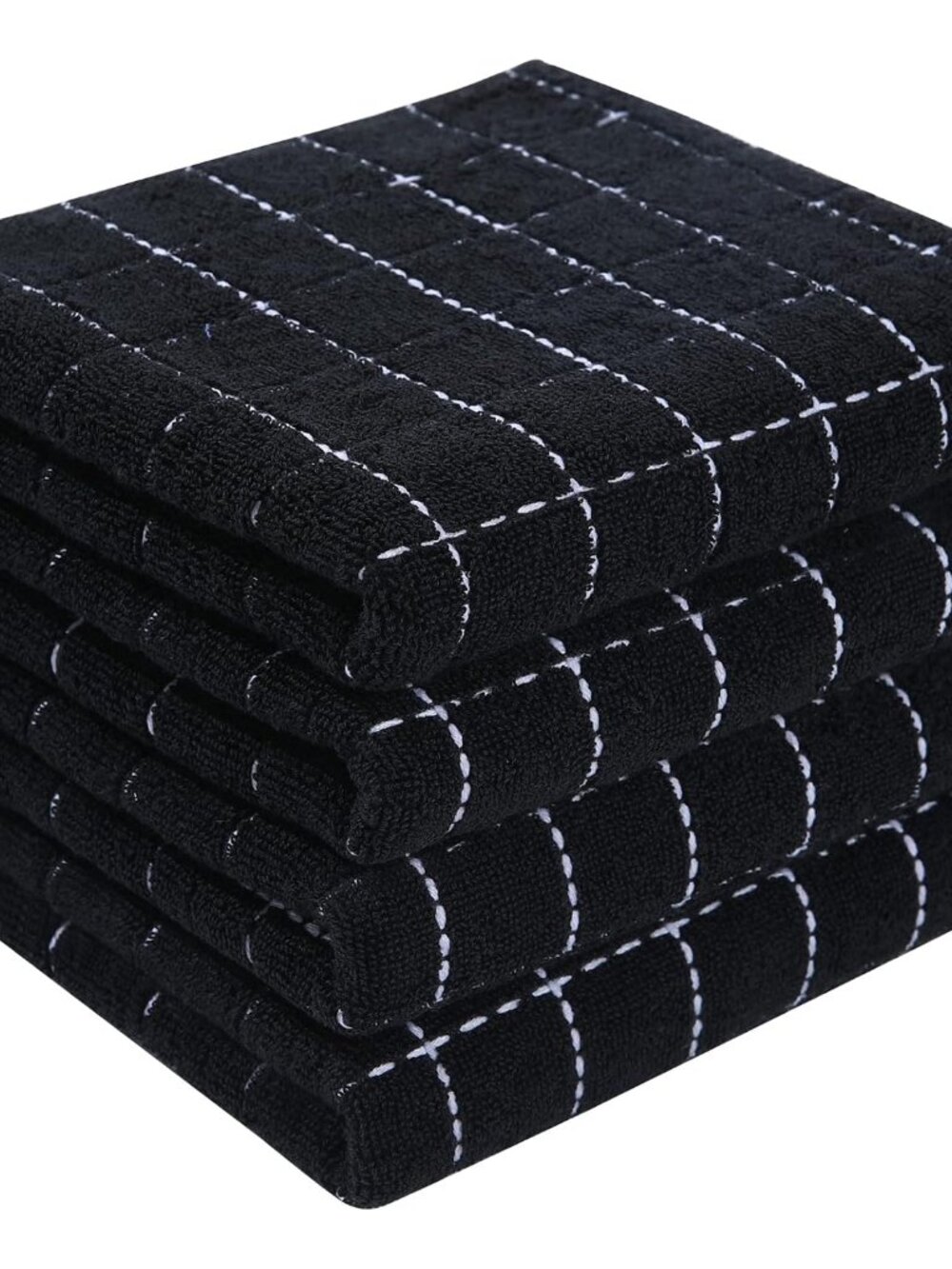 100% Cotton Terry Kitchen Towels, 4 Pack, Black